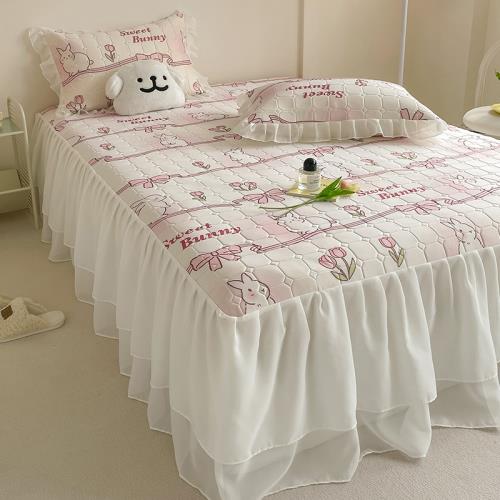 ins夏季冰絲乳膠涼席兩三件套床裙款宿舍學生可機水洗折疊空調席