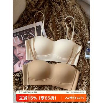 日本無痕內衣女抹胸背心聚攏上託大胸顯小無鋼圈吊帶運動文胸罩