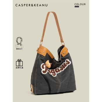 CASPER&KEANU復古牛仔布kitty腋下包女大容量y2k通勤托特包單肩
