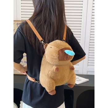 可拉伸鼻涕豚可愛水豚毛絨玩偶包包卡皮巴拉女孩雙肩揹包斜挎包