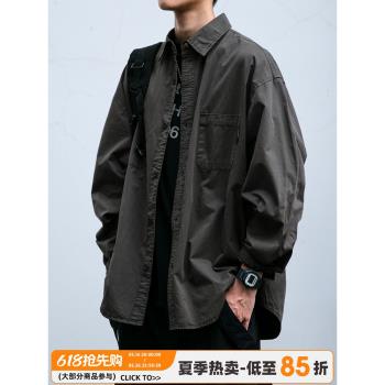 日系復古抗皺肌理感輕薄工裝長袖襯衫男女秋冬基礎款寸衣外套潮