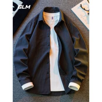 集團品牌GLM潮牌日系條紋寸衫高階感美式休閑寬松長袖襯衫外套 男