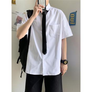 基礎款白襯衫短袖男女學院風情侶畢業班服領帶長袖襯衣學生套裝潮