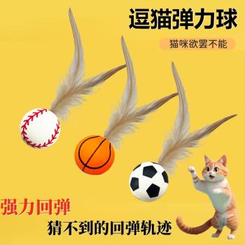 寵物羽毛逗貓球彈力球自嗨解悶互動發洩神器耐咬磨牙球逗貓棒玩具