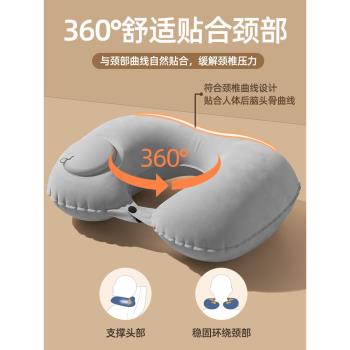 充氣u型枕旅行便攜頸枕坐車飛機u形枕護頸旅遊出行靠脖按壓式枕頭