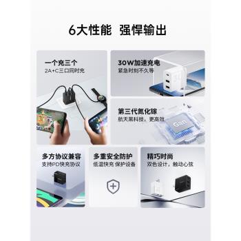 thinkplus多口充電器適用於蘋果16安卓手機充電頭適配iPhone15promax快充30/20W雙口快充頭pd插頭usbc