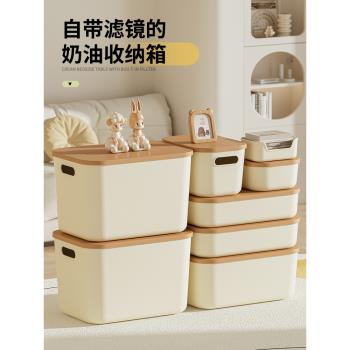 桌面收納盒零食玩具雜物收納筐家用長方形化妝品帶蓋收納箱儲物盒