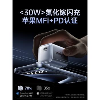 聯想ThinkPlus適用蘋果16e充電器線iPhone15ProMax手機pd快充頭20W一套裝30W氮化鎵typec插頭iPad平板45W充頭