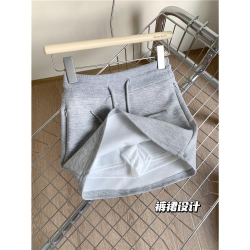 夏季抽繩衛衣裙黑色休閑運動短裙女高腰顯瘦外穿包臀a字半身裙子