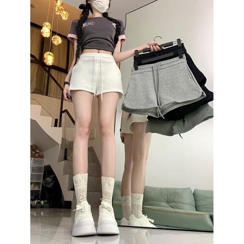 休閑運動短褲女夏季白色褲子高腰直筒褲小個子闊腿褲寬松a字熱褲