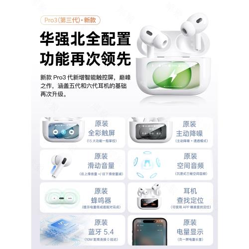 華強北藍牙耳機Pro三代犀狼無線主動降噪2025新款智能帶屏幕五代