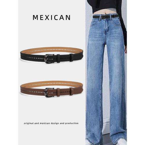 稻草人皮帶女免打孔裝飾腰帶設計感小眾配牛仔褲黑色褲帶時尚簡約