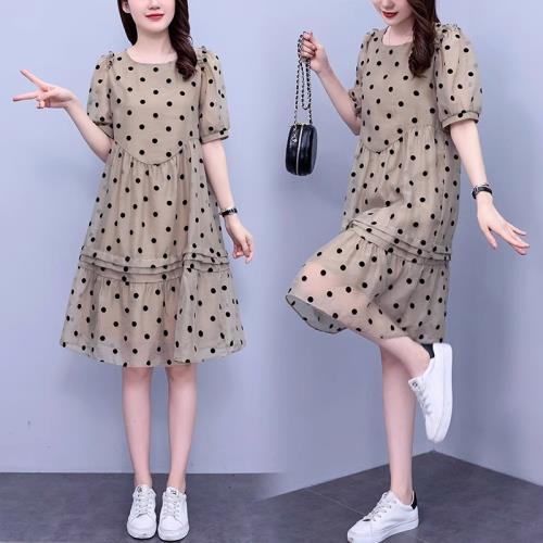 網紅時髦波點休閑雪紡連衣裙女夏季新款大碼女裝歐洲站氣質裙子