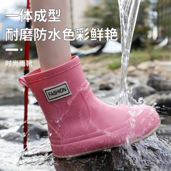 水鞋女款防水防滑時尚雨鞋成人中筒廚房工作膠鞋加絨一體保暖雨靴