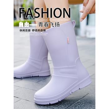 德系雨鞋女款防滑加厚中高筒時尚長筒加絨舒服防水洗車廚房水膠鞋