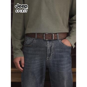 JEEP吉普純手工牛皮皮帶真皮美式復古做舊簡約工裝牛仔褲腰帶男款
