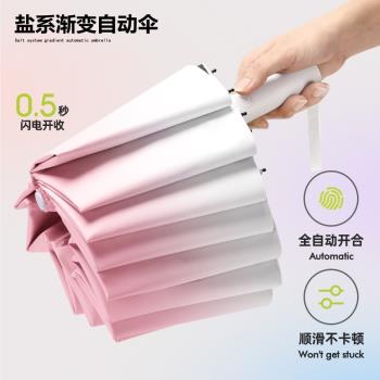 高顏值漸變女生太陽傘防曬防紫外線全自動晴雨傘兩用折疊遮陽抗風