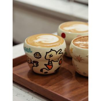 藍蓮花手握咖啡杯子家用喝水杯陶瓷馬克杯女300ml生椰拿鐵杯拉花