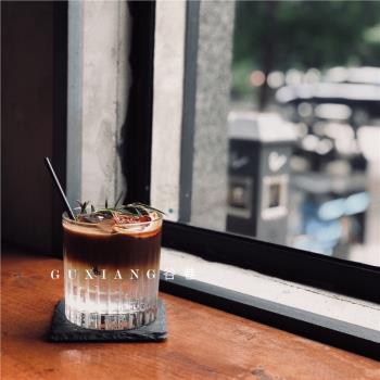 ins風咖啡館美式冰拿鐵咖啡杯冷萃摩卡復古條紋玻璃杯威士忌酒杯