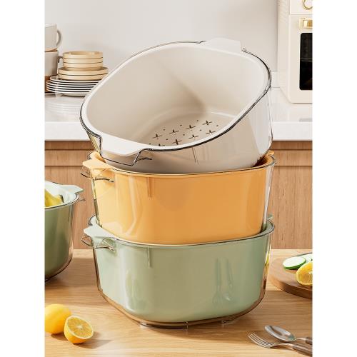 星優洗菜盆雙層瀝水籃2024新款特大家用廚房淘洗菜籃子客廳水果盤