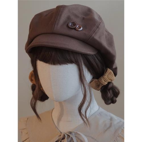 cute 手工云朵帽貝雷帽鴨舌帽秋冬保暖棕色 源溯【甜妹拯救世界】