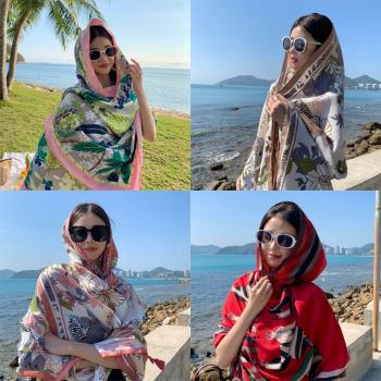 民族風防曬披肩女外搭雲南青海旅遊穿搭絲巾海邊沙灘紗巾薄款百搭