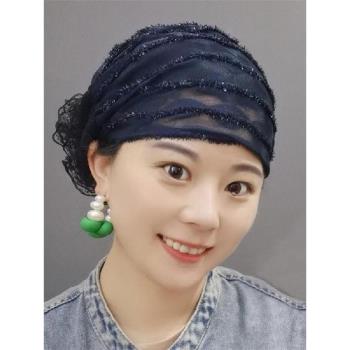 夏季款包頭帽遮白發2025新款百搭薄款蕾絲碎發盤發神器頭巾帽子女