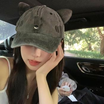 眼鏡貓耳朵飛行員棒球帽墨鏡情侶水洗牛仔鴨舌帽女嘻哈遮陽防曬帽