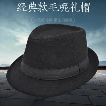 帽子男春秋禮帽男士帽子冬毛呢保暖秋冬中老年人爵士帽冬天老人帽