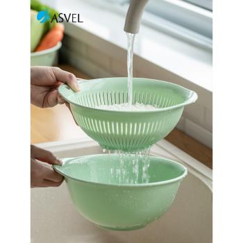 洗菜盆瀝水籃子日本進口asvel廚房雙層塑膠洗淘米盆家用濾水果盤