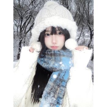 長白山兔毛針織雷鋒帽女冬季雪地毛絨線帽女可愛毛球保暖護耳帽子