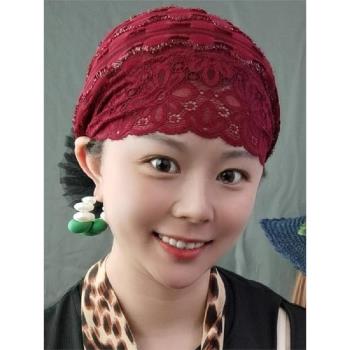 紅色遮白發包頭帽蕾絲花朵頭巾帽媽媽夏季透氣薄款帽子女2025新款