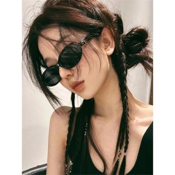 復古貓眼黑色辣妹歐美墨鏡女款高階感小臉防紫外線星星偏光太陽鏡
