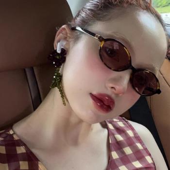 美式玳瑁粉紫色墨鏡女2025新款復古小框豹紋歐美書呆子眼鏡太陽鏡