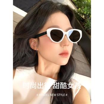 復古貓眼墨鏡女2025新款高階感白色眼鏡方圓臉街拍太陽鏡防紫外線