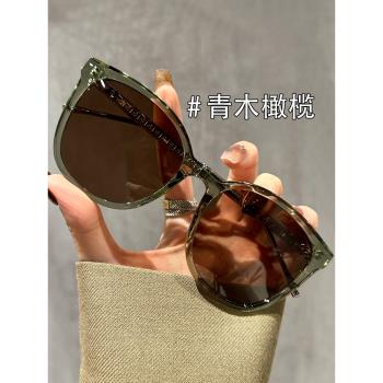 大框橄欖色墨鏡女新款2024偏光太陽鏡防曬夏季眼鏡配度數防紫外線