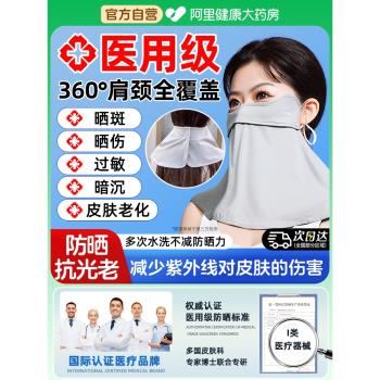 防曬口罩全臉防紫外線女護頸遮脖子一體輕薄透氣醫美術後防曬面罩