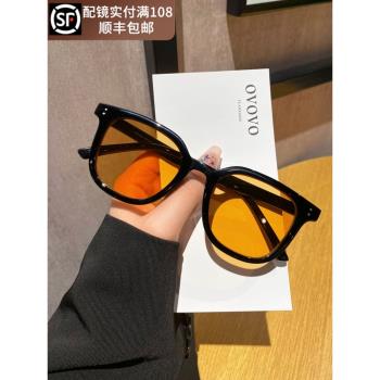 gm黑框茶色墨鏡女2025新款防紫外線高級太陽鏡眼鏡男可配近視度數