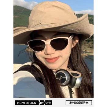 2024新款粉框墨鏡女貓眼太陽鏡防紫外線防曬復古顯瘦旅行海邊3083