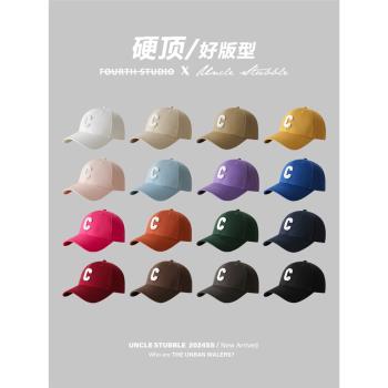 胡茬叔叔硬頂棒球帽男女同款經典百搭字母c鴨舌帽高品質純棉帽子