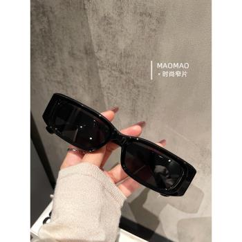 歐美潮流凹凸造型街拍眼鏡時尚窄片長方形墨鏡男士裝飾太陽鏡女款