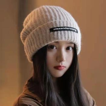 保暖毛線針織帽新款時尚加絨女士秋冬季防風潮牌帽子女2024新款圓