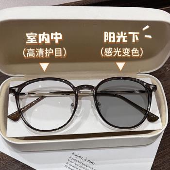 自動感光變色近視眼鏡女款車內變色可配度數近視偏光墨鏡太陽鏡潮