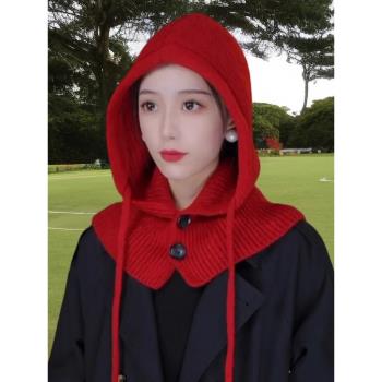 巴拉克拉法帽女秋冬季保暖針織帽子圍脖一體騎行防風寒套頭顯臉小