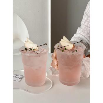 創意磨砂玻璃杯家用簡約擴口杯冷飲喝水果汁杯拿鐵冰美式咖啡杯子