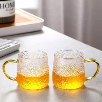 玻璃杯耐高溫帶把手家用泡茶高硼矽錘紋貴妃杯辦公室水杯創意杯子