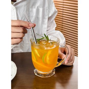 咕嚕咕嚕大口杯‖ ins韓國風大容量復古帶把玻璃杯果汁奶茶牛奶杯
