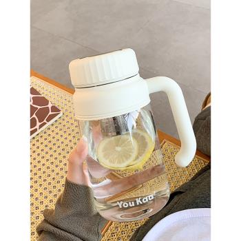 簡約玻璃水杯大容量帶把手夏季女生辦公室高顏值泡茶杯子2025新款