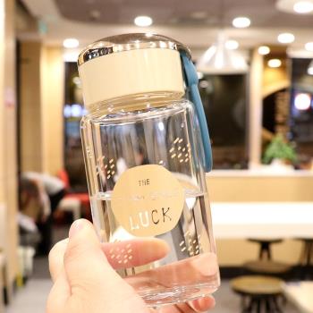 可愛韓版情侶透明玻璃杯學生耐熱便攜簡約水杯兒童迷你單層小杯子