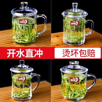 青蘋果家用玻璃杯喝水杯子泡茶杯辦公室有蓋男女士水杯帶把大容量
